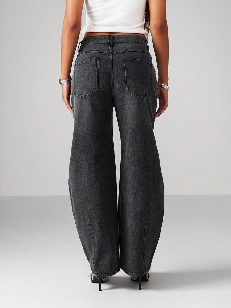 MISSGUIDED High Rise Wide Leg Studded Jeans With Silver Metal Embellishments Statement Pockets Barrel Cut Fall Winter Denim Pants