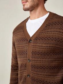 Manfinity Homme Men's Striped Long Sleeve Single-Breasted Casual Knit Cardigan, Autumn - Coffee Brown - View 7