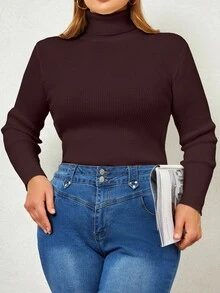 EURMUSE Jersey de cuello alto de unicolor, diseño de moda adecuado para el verano - Marrón - Ver 3
