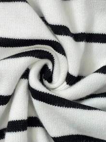 Easowa Autumn/Winter Warm Back To School Collegiate Style Black & White Striped Long Sleeve Sweater For Women