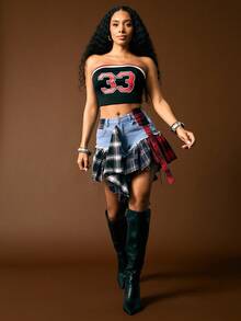 Vixey 混合格纹法兰绒弹力牛仔短裤 - 彩色 - 查看 3