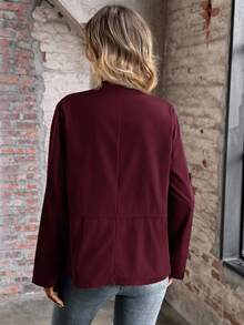 EMERY ROSE Áo khoác trench coat nữ tay dài, eo rút dây màu trơn, mùa thu - Màu Đỏ Sâu - Xem 2
