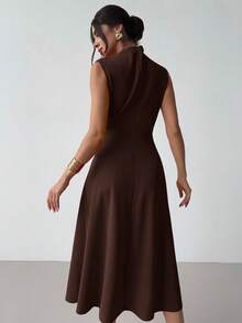 Firerie 女士优雅简约精致浪漫甜美日常通勤婚礼派对音乐节度假褶皱 A 字迷你连衣裙，红色吊带背心 - 咖啡棕 - 查看 7