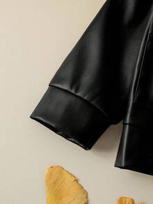 SHEIN Baby Boy Leather Patch Pocket Lapel Casual Jacket, Fashionable And Cool, Suitable For Autumn/Winter, Suitable For Daily Outings, Vacations, Parks, And Photography Baby Boy Biker Jacket Baby Boy Leather Jacket Baby Coat Baby Jacket Coats Winter Jacket Fall Winter Baby Boy Fall Winter - Black - View 7