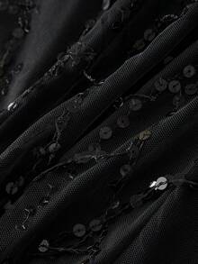 SHEIN BAE Chaqueta de blazer ajustada con perlas negras y flecos para mujer de talla grande, para fiesta de Halloween, otoño/invierno - Negro - Ver 3