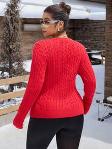 SHEIN EZwear Plus Size Vintage Cable Knit Pullover Sweater, Autumn/Winter Fall