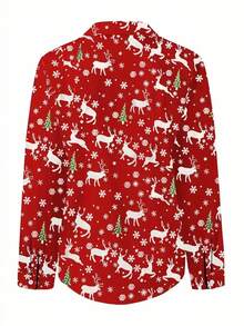 EMERY ROSE Áo sơ mi vải lanh tuần lộc Giáng sinh, Áo sơ mi cài nút Giáng sinh, Áo sơ mi đỏ tuần lộc Giáng sinh, Áo cánh Giáng sinh cho cô ấy, Quà tặng Giáng sinh cho mẹ - Nhiều màu - Xem 2