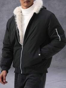 Manfinity Homme 加厚保暖时尚户外长袖防风羽绒服，男士款，防寒保暖，秋冬季 - 黑色 - 查看 3