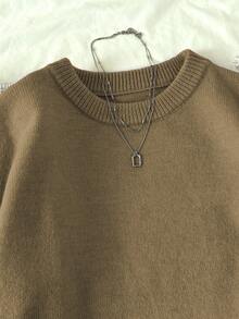 Elamini 女式纯色圆领休闲百搭长袖套头毛衣 - 駝色 - 查看 5