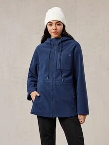 OutZeal Women Thermal Fleece Drawstring Waist Hip Length Outdoor Fleece Jacket Winter Fall Hiking Camping - Navy Blue - View 7
