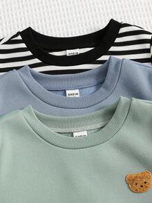 SHEIN 6件套男童休闲舒适百搭可爱圆领卫衣和运动裤套装，加厚保暖内衬运动服，返校季服装 - 彩色 - 查看 6