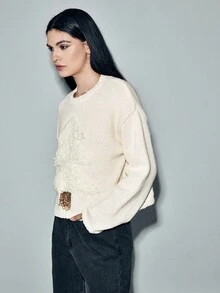 Lumivelle 2025 Herbst/Winter Neue Mode Chunky Strick 3D Weihnachtsbaum Pullover, Feiertags-Stimmung