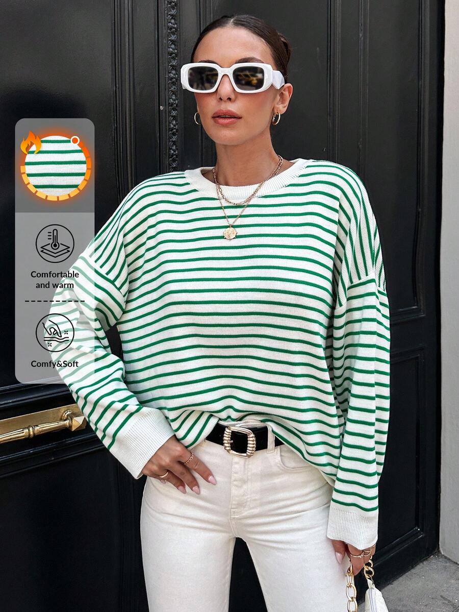 EURMUSE Striped Pattern Drop Shoulder Sweater - Multicolor - View 1
