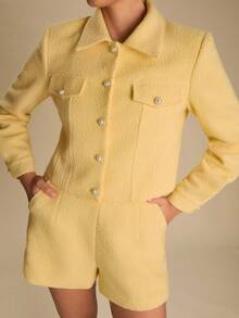 Enchnt Áo khoác ngoài đơn hàng ngày tay dài màu trơn dành cho nữ, mùa thu/đông - Màu vàng - Xem 4