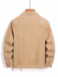 Manfinity Homme Men Casual Street Style Khaki Light Denim Jacket, Fall - Khaki - View 2