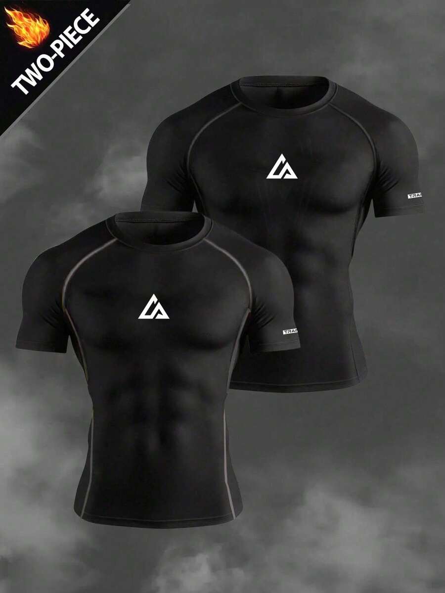 Coreblaze Men's Geometric Print Raglan Short Sleeve Casual Fitness Workout T-Shirt Compression Shirt Men - Black - View 1