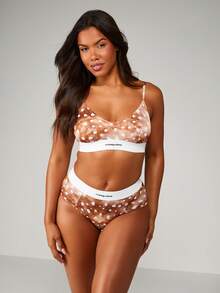 MISSGUIDED 圓點印花 Bralette 內衣與低腰內褲套裝，復古圖案高腰底褲，彈性腰帶舒適內衣睡衣系列 - 彩色 - 查看 4