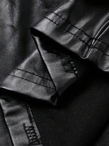 Livesso Damen Schräg-Schulter Bodycon PU-Leder Midi-Kleid