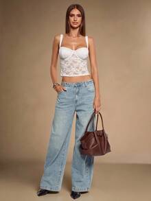 SHEIN BAE 女士纯色蕾丝性感修身短款吊带背心 - 白色 - 查看 8