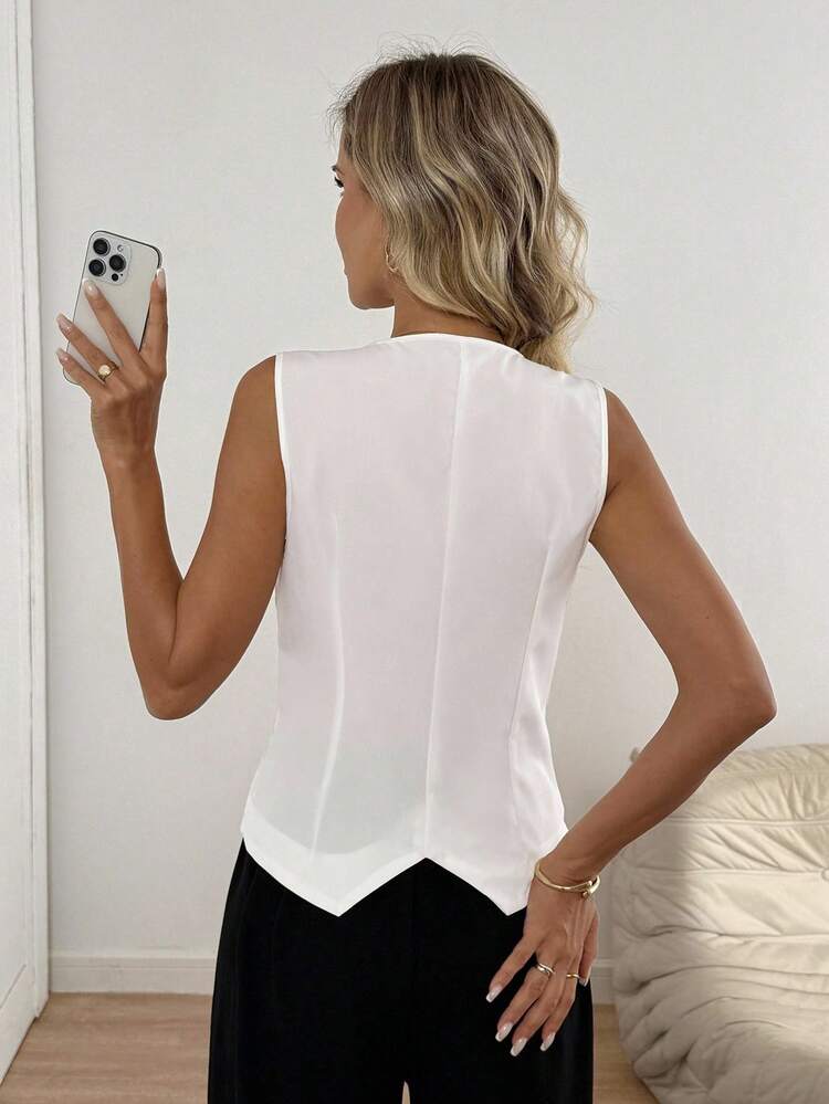 Damska marynarka bez rękawów w jednolitym kolorze, zapinana z przodu na guziki, na jesień/zimę