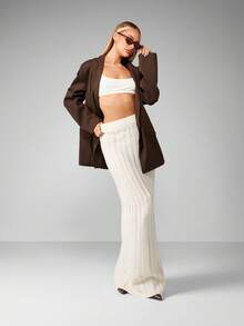 MISSGUIDED Ribbed Knit Maxi Skirt Elegant Floor Length High Waist Column Silhouette Winter Fall Fashion Statement Long Skirt Sophisticated Knitwear - Apricot - View 3