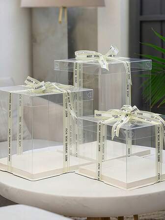 Caja transparente de plástico para pastel de Navidad y cumpleaños para hornear, empaquetar postres de fiesta, sin cinta, recipiente de plástico de doble capa con tapa y base para regalos navideños, cajas de regalo, vitrina de repostería para pasteles, cupcakes, chocolates, dulces, eventos escolares, suministros para fiestas de Navidad, repostería festiva, exhibición de golosinas navideñas.