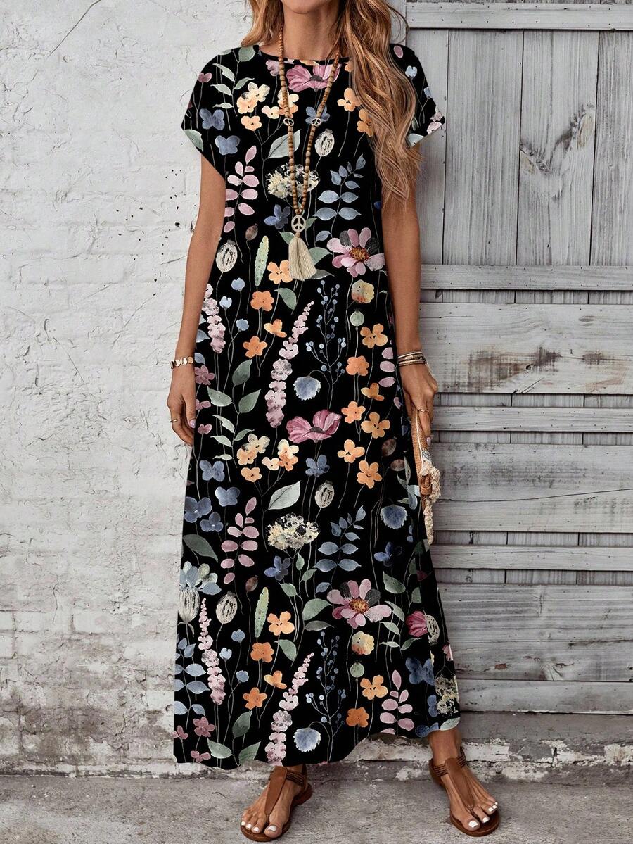 EMERY ROSE Lässiges, minimalistisches, vielseitiges Muster Damen Sommerkleid