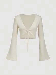 SHEIN MOD 2 件套女式扭纹前上衣和紧身美人鱼裙针织毛衣套装 - 米色 - 查看 4