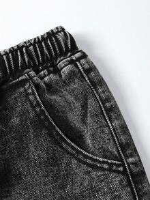 SHEIN Explorewe Tween Girls' Distressed Drawstring Waist Loose Casual Denim Cargo Pants - Grey - View 7