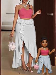 Maweii Plus Size Elastic Waist Double Layer Ruffle Hem Slit Skirt Fall Cloth For Women - White - View 1