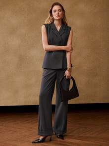 MOTF PREMIUM 秋冬压褶卷边直筒裤 - 深灰色 - 查看 2