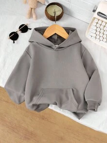 SHEIN 男童字母拼接细节拉链保暖连帽卫衣，宽松休闲街头灰色超宽松落肩后背字母星形印花连帽拉链卫衣外套，返校秋冬款，男童秋冬服装 - 深灰色 - 查看 7