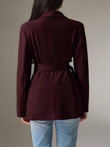Heiryn 女式纯色长袖侧系带休闲/工作西装外套，秋季 - 酒紅色 - 查看 2
