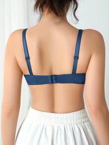 1 件女士纯色内衣文胸，带蝴蝶结装饰和钢圈 - 藍色 - 查看 2