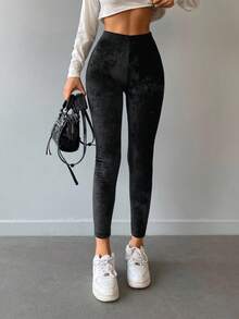 EURMUSE Leggings de cintura ancha de franela - Negro - Ver 5