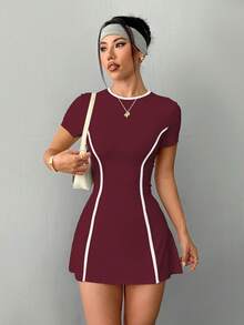 Dewbera Women's Tennis Workout Outdoor Slim Fit White Short Sleeve Sports Dress With Shorts And Phone Pocket Pickleball Dress Athletic Dress Tennis Tennis Dress Fitness Dress