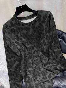 EMERY ROSE Bestselling Leopard Print Loose Plus Size Women Long Sleeve T-Shirt - Black - View 1