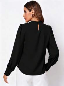EMERY ROSE Casual Solid Color Long Sleeve Shirt, Versatile For Autumn - Black - View 2