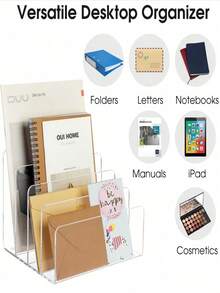 1 件亚克力文件夹，桌面文件整理器 | 亚克力桌面整理器，文件夹架，邮件分类器，文件夹，杂志分隔器，笔记本电脑，笔记本和信件整理器，适用于学校用品，返校 - 彩色 - 查看 4