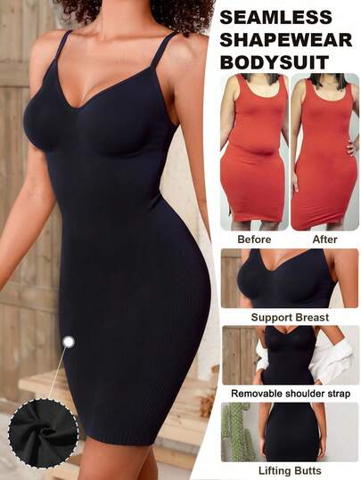 1 pieza Vestido de mujer con faja de cintura sin costuras, tirantes ajustables, prenda moldeadora
