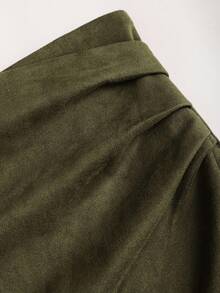 Sweetra 复古意式美拉德色百褶修身裙，秋冬性感撩人 - 軍綠色 - 查看 4