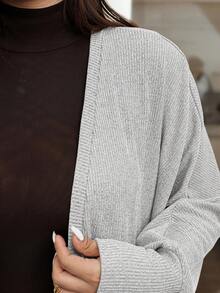 Vionelle Plus Size Women Elegant Gray Knit Blend Open Front Short Sleeve Cardigan