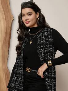 SHEIN LUNE 时尚无袖格子大码女士休闲外套秋冬返校节女士外套背心秋装衣服冬装