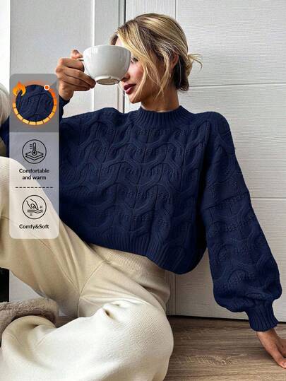 Women's Casual Solid Color Lantern Sleeve Sweater, Autumn/Winter Linen