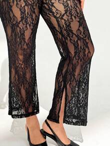 Auralis Quần ống loe ren xuyên thấu phối màu tương phản dành cho nữ cỡ lớn, màu đen gợi cảm, thích hợp cho mùa hè, các buổi hòa nhạc hoặc tiệc tùng. - màu đen - Xem 7
