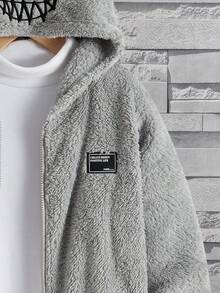 SHEIN 男童连帽保暖拉链外套，舒适加厚，秋冬季保暖外套