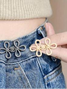 2 对金属无缝带扣腰带，可拆卸幸运结扣，适合牛仔裤和裙子，可调节时尚配饰 - 黑色、金色、银灰色、古铜色