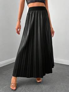 EURMUSE High Waist Pleated Skirt - Black - View 4