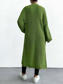 EURMUSE Cardigan long décontracté à manches longues et épaules tombantes de couleur unie pour femmes - Vert olive - Voir 2