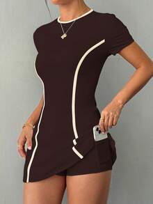 Dewbera Damen-Tennis-Workout-Outdoor-Slim-Fit-Sportkleid in Weiß mit kurzen Ärmeln und Shorts und Handytasche, Pickleball-Kleid, Tenniskleid, Tenniskleid, Bauchkontrolle, kurzärmliges Tenniskleid, Sportkleid, tailliertes Kleid